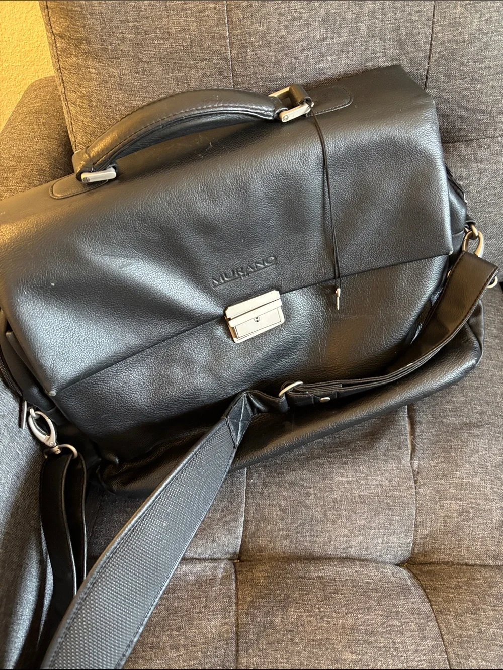Murano Black Leather Travel Briefcase Messenger Bag Men’s